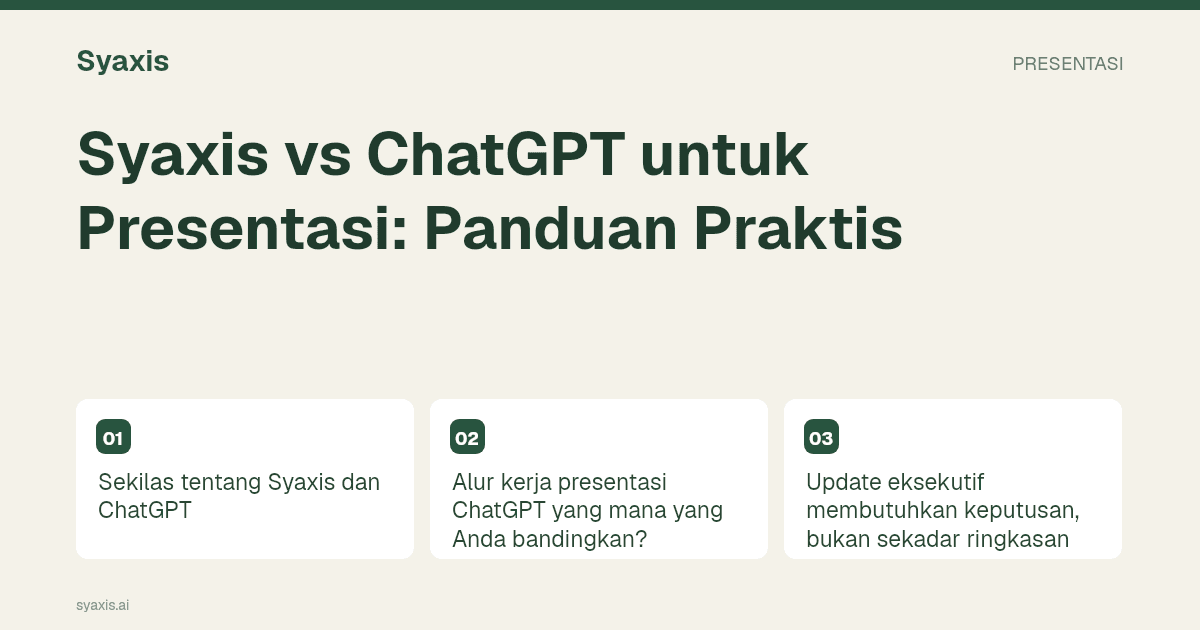 Gambaran berdampingan alur kerja presentasi Syaxis dan ChatGPT.