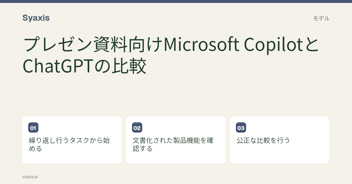 プレゼン資料向けMicrosoft CopilotとChatGPTの比較 — イラスト付き記事ガイド