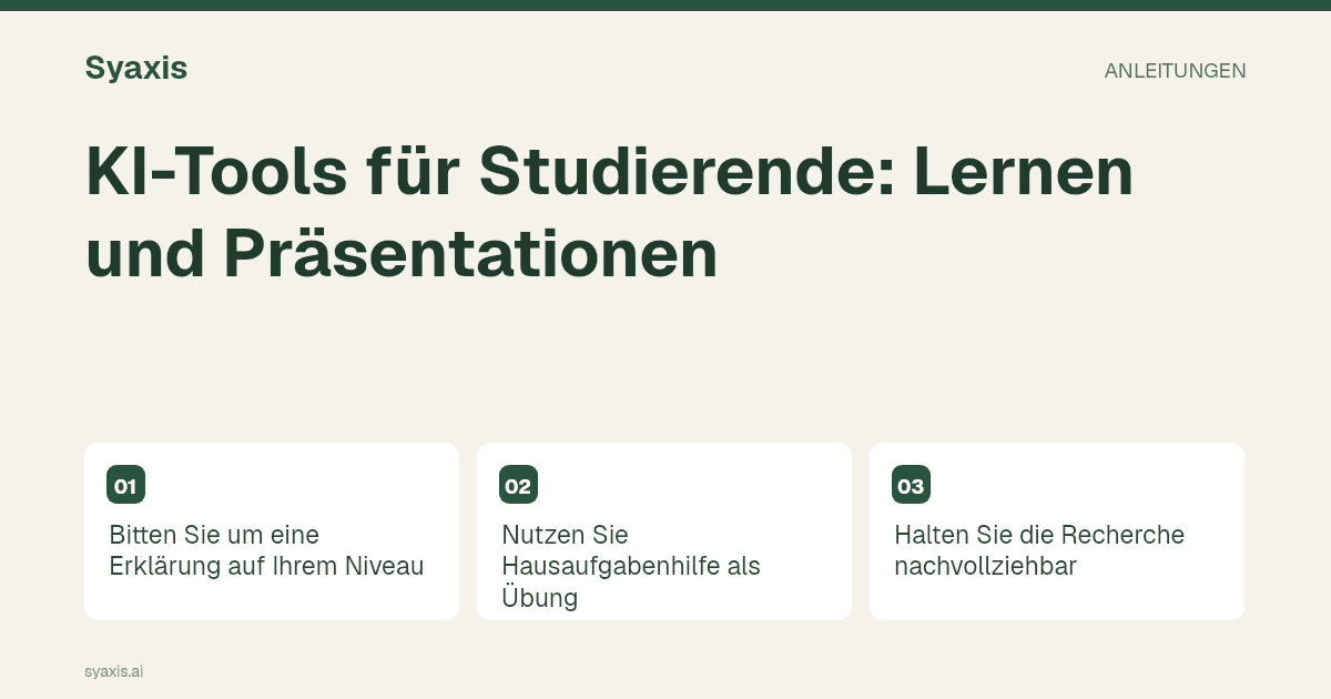 KI-Tools für Studierende: Lernen und Präsentationen – illustrierter Artikel-Leitfaden.