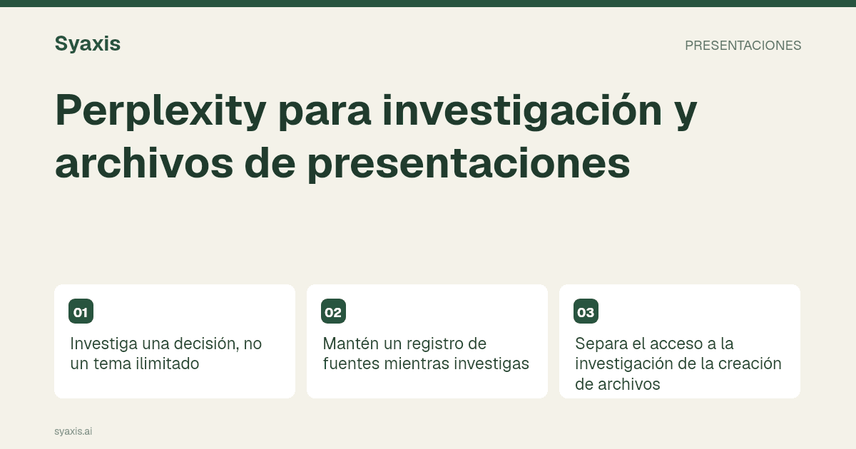 Perplexity para investigación y archivos de presentaciones — guía ilustrada del artículo.