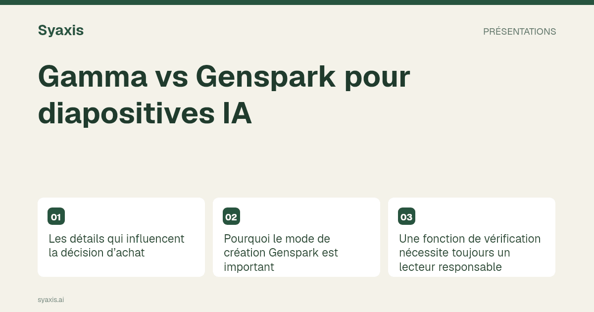 Gamma vs Genspark pour diapositives IA — guide illustré de l’article.