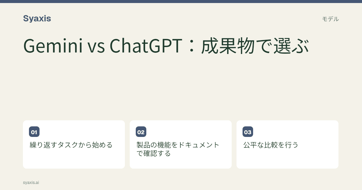 Gemini vs ChatGPT:成果物で選ぶ —— 図解ガイド。